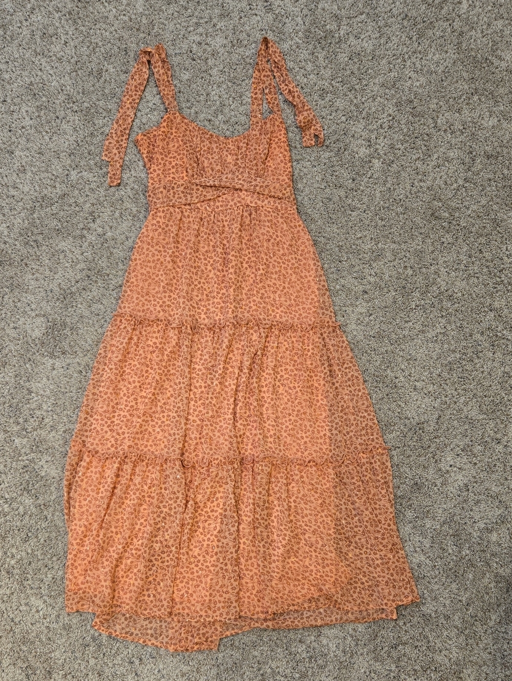 Trixxi Peach Floral Tie-Shoulder Tiered Maxi Dress - Picture 1 of 7